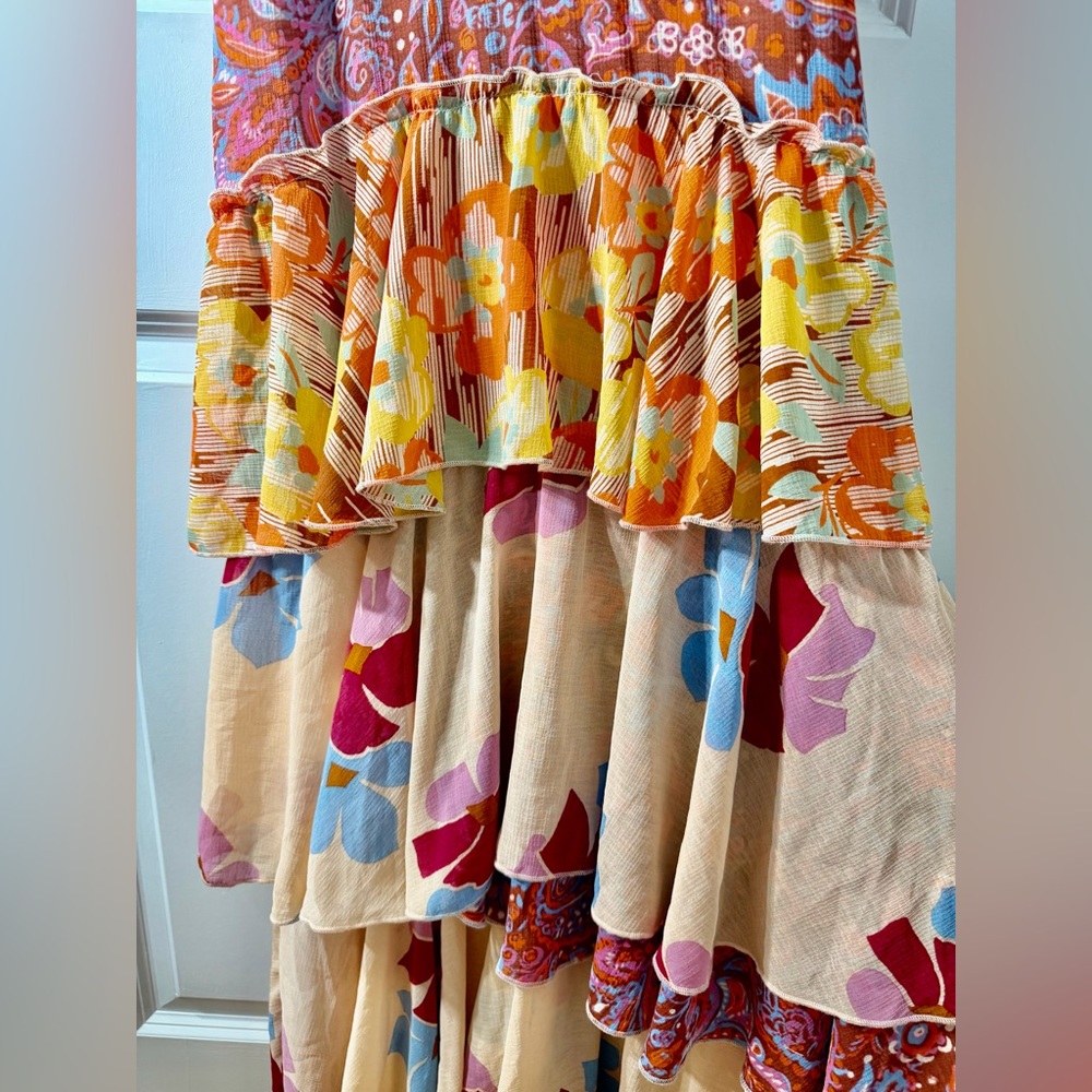 Free People Coraline Tiered Maxi Dress Boho Floral Pink Ruffle Size 0 - Picture 5 of 16